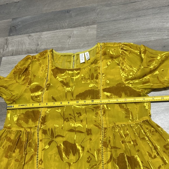 Meadow Rue Anthropologie Mustard Yellow Velvet Sheer Peasant Boho Blouse -Size 4 - Picture 7 of 7